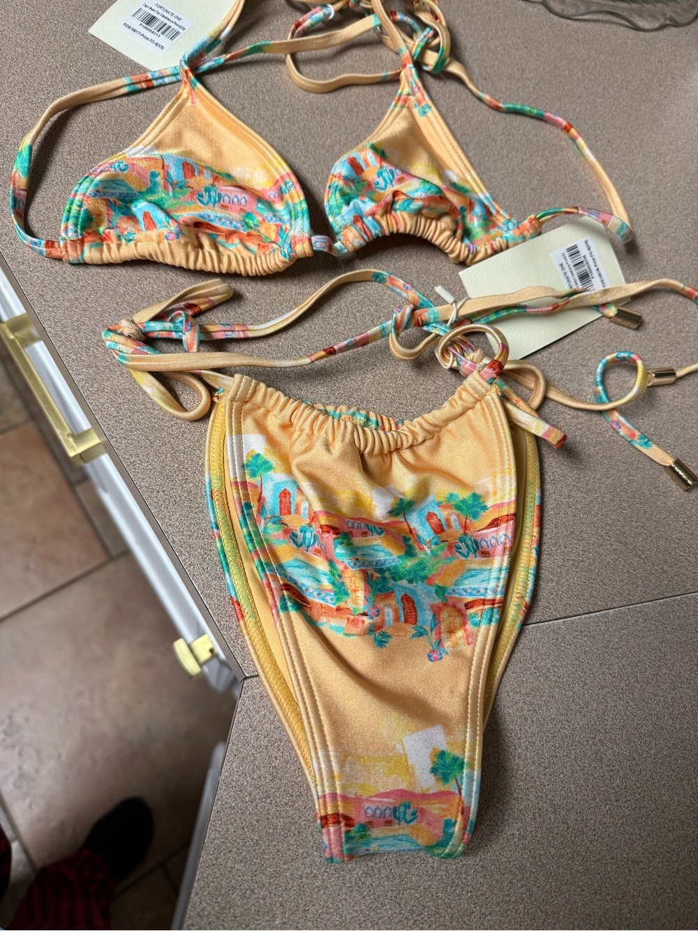 Women’s Yellow Tropical Print String Bikini